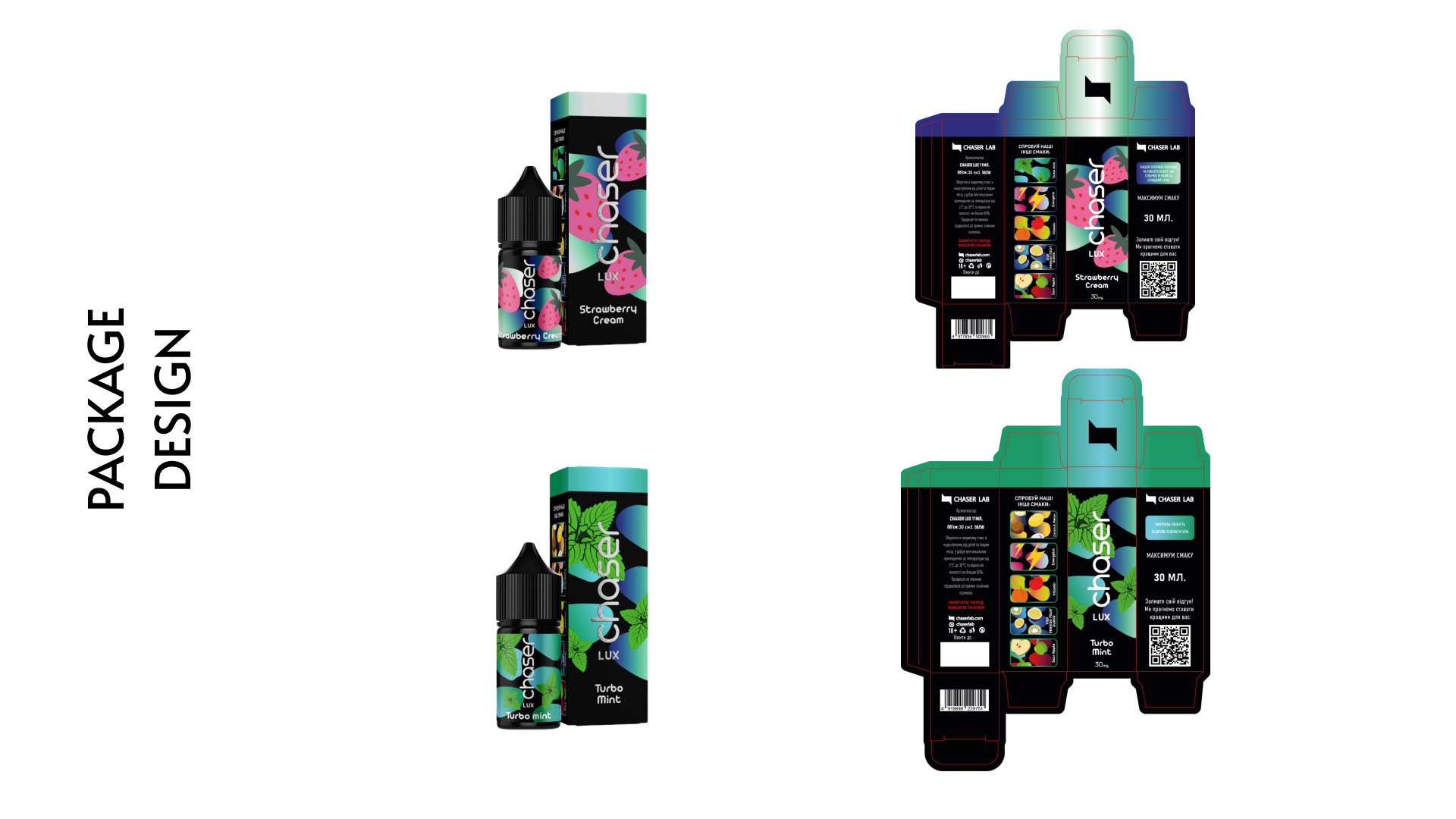 Slide 4 - Product packaging for Strawberry Cream and Turbo Mint flavors