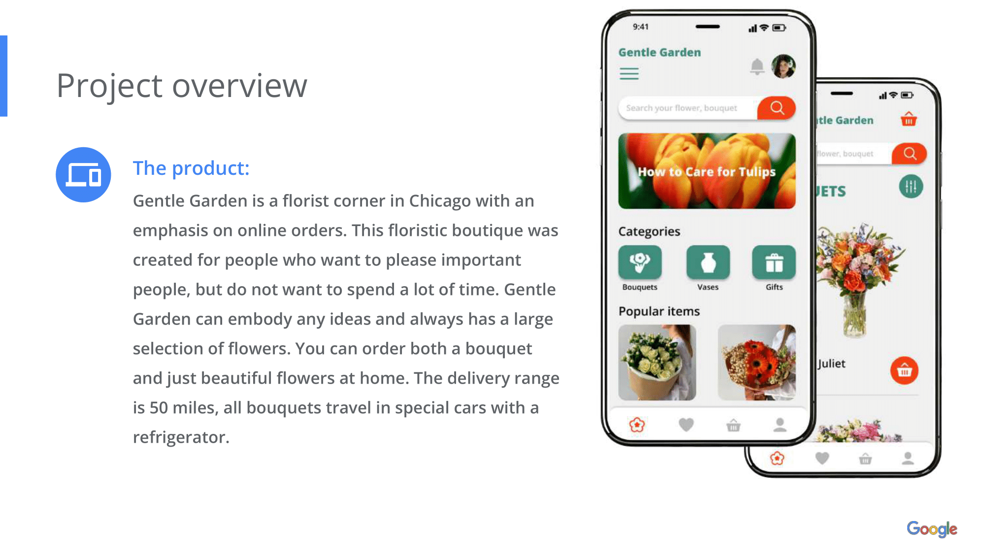 Project overview showing the Gentle Garden app