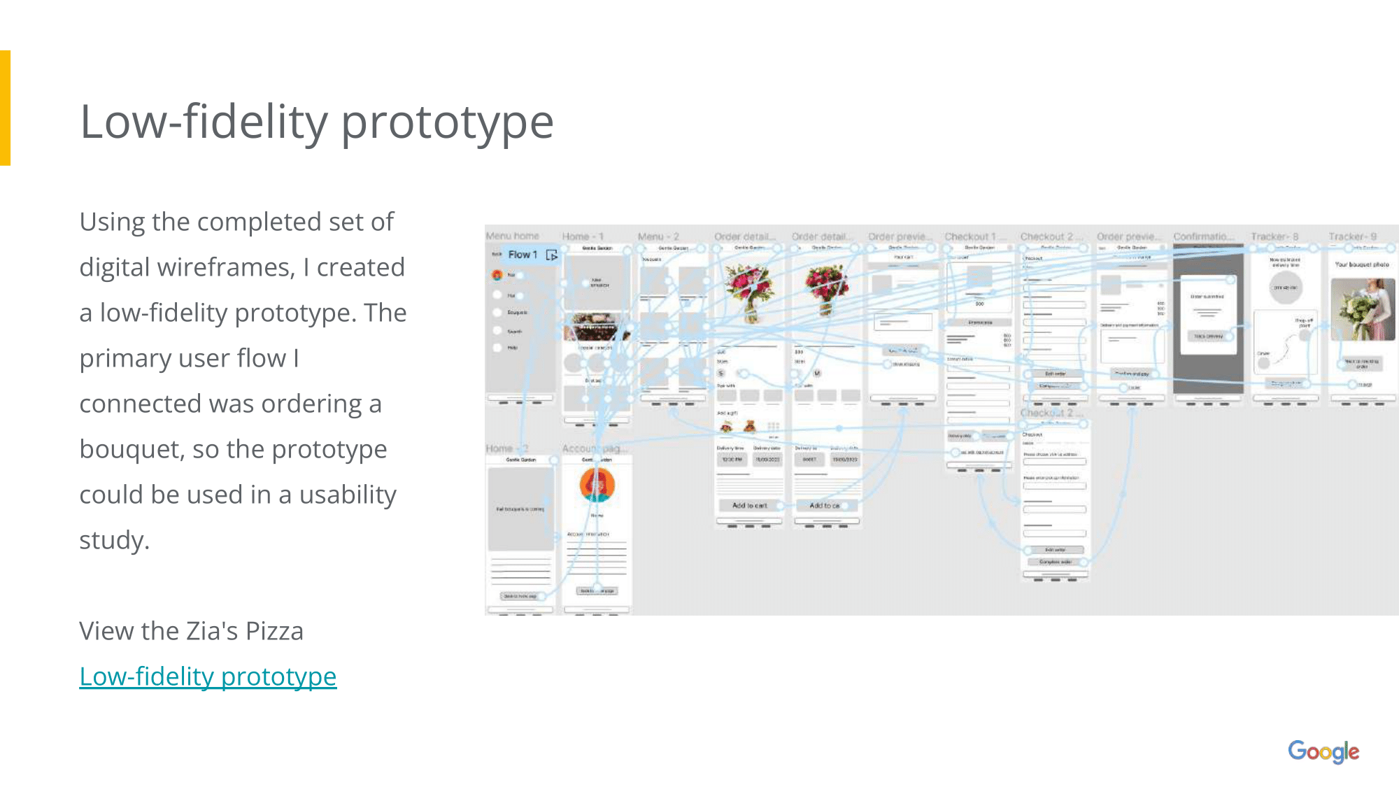 Low-fidelity prototype showing user flow